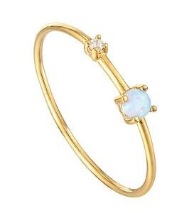 The Love Silver Collection 18Ct Gold Plated Sterling Silver Delicate Opal And Cubic Zirconia Stacking Ring