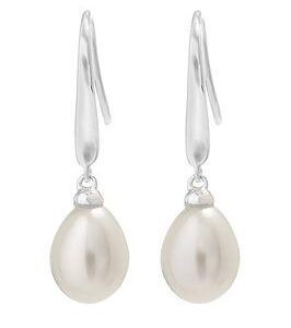 Simply Silver Sterling Silver 925 Freshwater Pearl Cubic Zirconia Sleek Drop Earrings