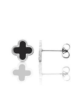 Say It With Diamonds Luck Collection Earrings - Stainless Steel (Silver & Black)