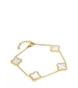 Say It With Diamonds Luck Collection Chain Bracelet - Stainless Steel (Gold & Faux Pearl)