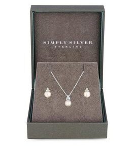 Simply Silver Sterling Silver 925 Freshwater Pearl Set - Gift Boxed