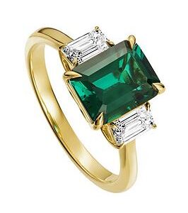 Created Brilliance Murphy 18Ct Yellow Gold Created Emerald And Lab Grown Diamond Three Stone Ring