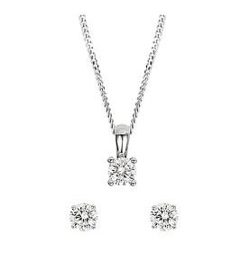 The Love Silver Collection Sterling Silver Cubic Zirconia Solitaire Pendant& Earrings Set