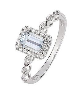 Love Gem Arrosa 9Ct White Gold Aquamarine& 0.10Ct Diamond Ring