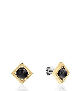 Tommy Hilfiger Women'S Gold Plated Onyx Stone Stud Earrings