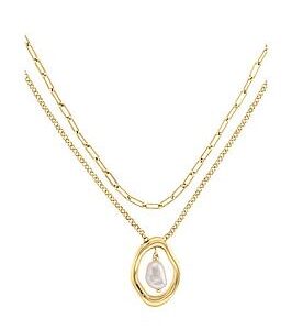 Calvin Klein Women'S Calvin Klein Gold Plated Double Chain Necklace With Pearl Details