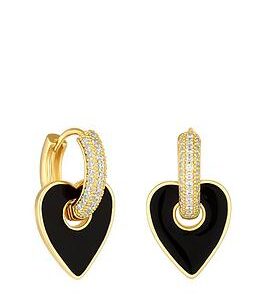 Jon Richard Gold Plated Cubic Zirconia And Jet Enamel Heart Earrings