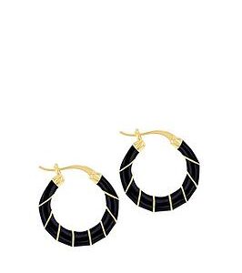 The Love Silver Collection Sterling Silver Yellow Gold Plated 20Mm Black Enamel Small Twister Hoop Creole Earrings