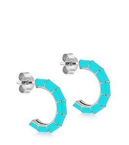 The Love Silver Collection Sterling Silver 3Mm X 16.5Mm Turquoise Enamel Half-Hoop Stud Earrings