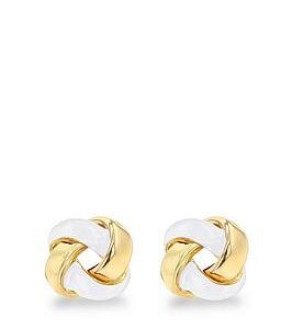 The Love Silver Collection Sterling Silver Yellow Gold Plated White Enamel Small Knot Stud Earrings