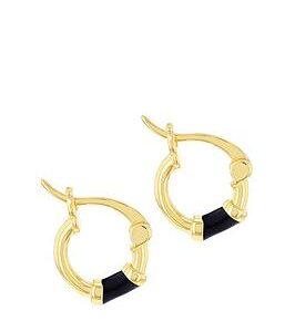 The Love Silver Collection Sterling Silver Yellow Gold Plated 10Mm Black Enamel Huggie Hoop Earrings