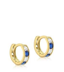 Love Gold 9Ct Yellow Gold White And Blue Cz 3Mm X 9Mm Huggy Earrings