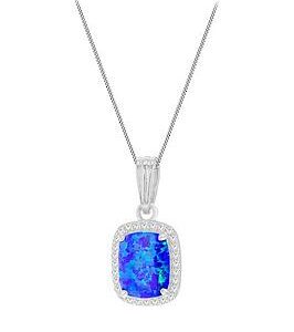 The Love Silver Collection Sterling Silver Synthetic Blue Opal And White Cz Halo Pendant & Curb Chain