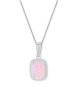 The Love Silver Collection Sterling Silver Synthetic Pink Opal And White Cz Halo Pendant & Curb Chain