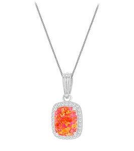 The Love Silver Collection Sterling Silver Synthetic Orange Opal And White Cz Halo Pendant & Curb Chain