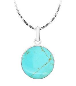 The Love Silver Collection Sterling Silver Round Turquoise Pendant & Curb Chain