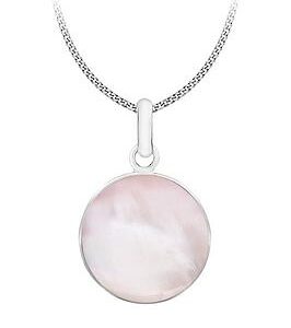 The Love Silver Collection Sterling Silver Round Pink Mother Of Pearl Pendant & Curb Chain