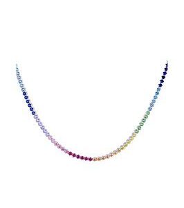 The Love Silver Collection Sterling Silver Rhodium Plated Multi-Coloured Cz Tennis Necklace