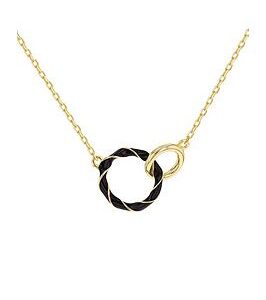 The Love Silver Collection Sterling Silver Yellow Gold Plated Black Enamel Double Ring Interlock Necklace