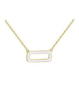 The Love Silver Collection Sterling Silver Yellow Gold Plated White Enamel Rectangle Frame Necklace