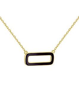 The Love Silver Collection Sterling Silver Yellow Gold Plated Black Enamel Rectangle Frame Necklace