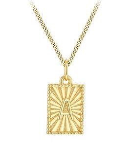 The Love Silver Collection Sterling Silver Yellow Gold Plated Sunray Initial Pendant & Curb Chain