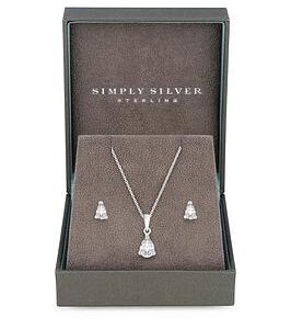 Simply Silver Sterling Silver 925 Cubic Zirconia Pear Stone Set - Gift Boxed