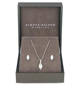 Simply Silver Sterling Silver 925 Marquisse Navette Set - Gift Boxed