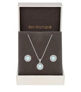 Jon Richard Rhodium Plated Aqua Set - Gift Boxed