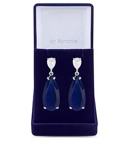 Jon Richard Rhodium Plated Cubic Zirconia Statement Blue Peardrop Earrings - Gift Boxed