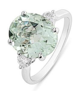 Love Gem Lottie 9Ct White Gold Natural Green Amethyst With Oval Cut 0.35Ct Lab Grown Diamond Ring.