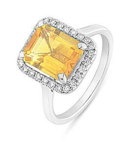 Love Gem Reeva 9Ct White Gold Natural Citrine 10X8 Mm Emerald Cut 0.25Ct Lab Grown Diamond Ring