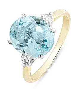 Love Gem Lottie 9Ct Gold Natural Blue Topaz 12X10Mm Oval Cut 0.35Ct Lab Grown Diamond  Ring