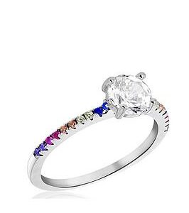 The Love Silver Collection Sterling Silver Rhodium Plated Multi-Coloured Cz Ring