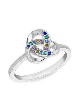 The Love Silver Collection Sterling Silver Rhodium Plated Trinity Knot Multi Coloured Cz Ring