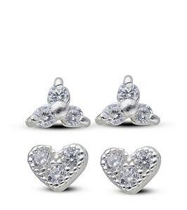 The Love Silver Collection Sterling Silver Cubic Zirconia Triangle & Heart Stud Set