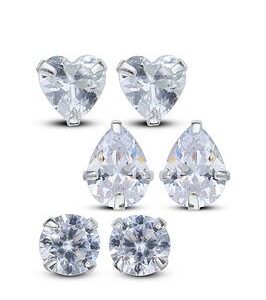 The Love Silver Collection Sterling Silver Cubic Zirconia Multi Shaped Stud Set