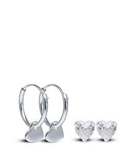 The Love Silver Collection Sterling Silver Cubic Zirconia Heart Hoop & Stud Set