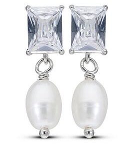 The Love Silver Collection Sterling Silver Fresh Water Pearl & Cubic Zirconia Drop Earrings