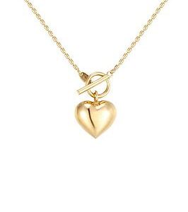 Seol + Gold Beaded Heart Charm T-Bar Necklace