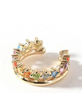 The Love Silver Collection 18Ct Gold Plated Sterling Silver Multi Colour Cubic Zirconia 12Mm Single Ear Cuff