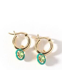 The Love Silver Collection 18Ct Gold Plated Sterling Silver Cubic Zirconia Green Enamel Charm Hoop Earrings