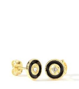 The Love Silver Collection Gold Plated Sterling Silver Crystal Black Enamel 8Mm Stud Earrings