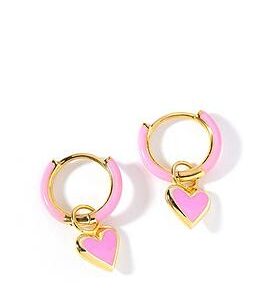 The Love Silver Collection Gold Plated Sterling Silver Pink Enamel Removable Heart Charm 10Mm Hoop Earrings