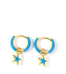 The Love Silver Collection Gold Plated Sterling Silver Blue Enamel Removable Star Charm 10Mm Hoop Earrings