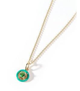 The Love Silver Collection 18Ct Gold Plated Sterling Silver Cubic Zirconia Green Enamel Pendant Necklace