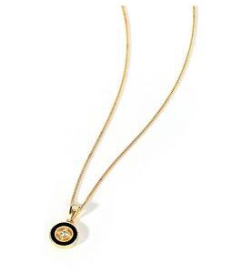 The Love Silver Collection Gold Plated Sterling Silver Crystal Black Enamel 9Mm Pendant Necklace