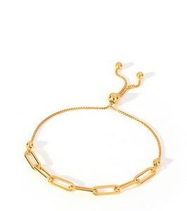 The Love Silver Collection Gold Plated Sterling Silver Oval Paperclip Link Friendship Adjustable Bracelet