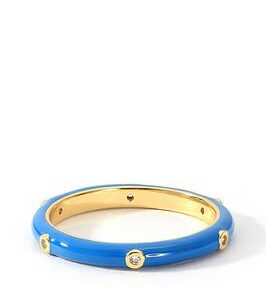 The Love Silver Collection Gold Plated Sterling Silver Crystal Blue Enamel Stacker Ring