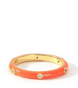 The Love Silver Collection Gold Plated Sterling Silver Crystal Orange Enamel Stacker Ring